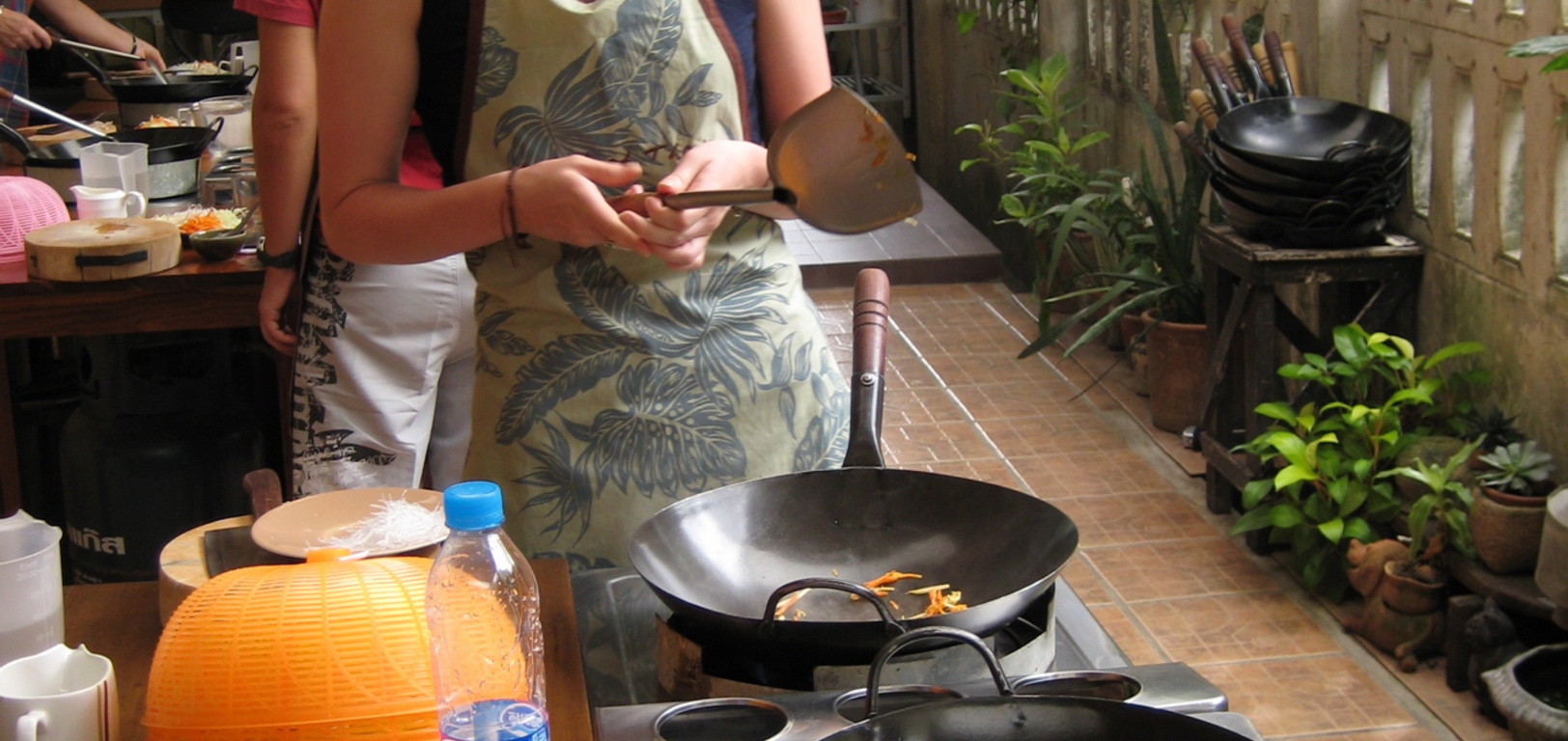Gini preparing her spring rolls, at the Thai Cooking class in Chiang Mai.