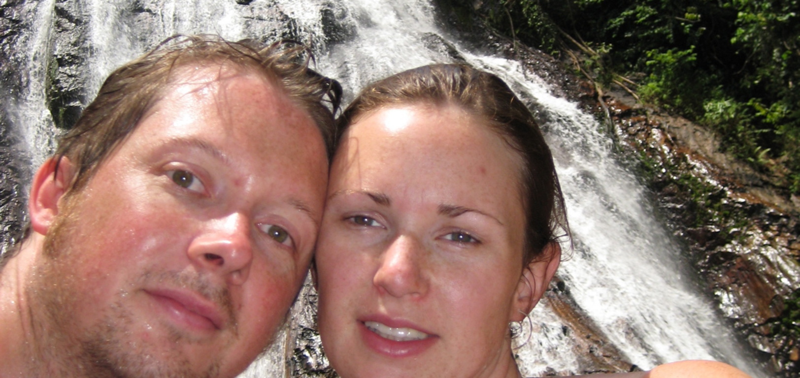 Swimming at the top of the waterfall.
