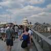 Crossing the Millennium Bridge towards St Pauls.  Paul with his new haircut.