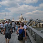 Crossing the Millennium Bridge towards St Pauls. Paul with his new haircut.