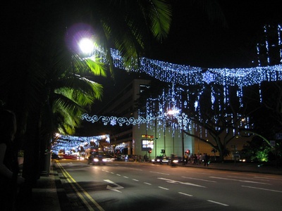The lights covered the busy shopping street The lights covered the busy shopping street