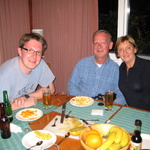 Richard, Peter and Pat at the Pecks place for din dins (and strange fruit!)