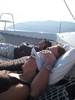 Snoozing on the boat hammock.