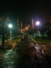 In front of the Blue Mosque at night in Istanbul.