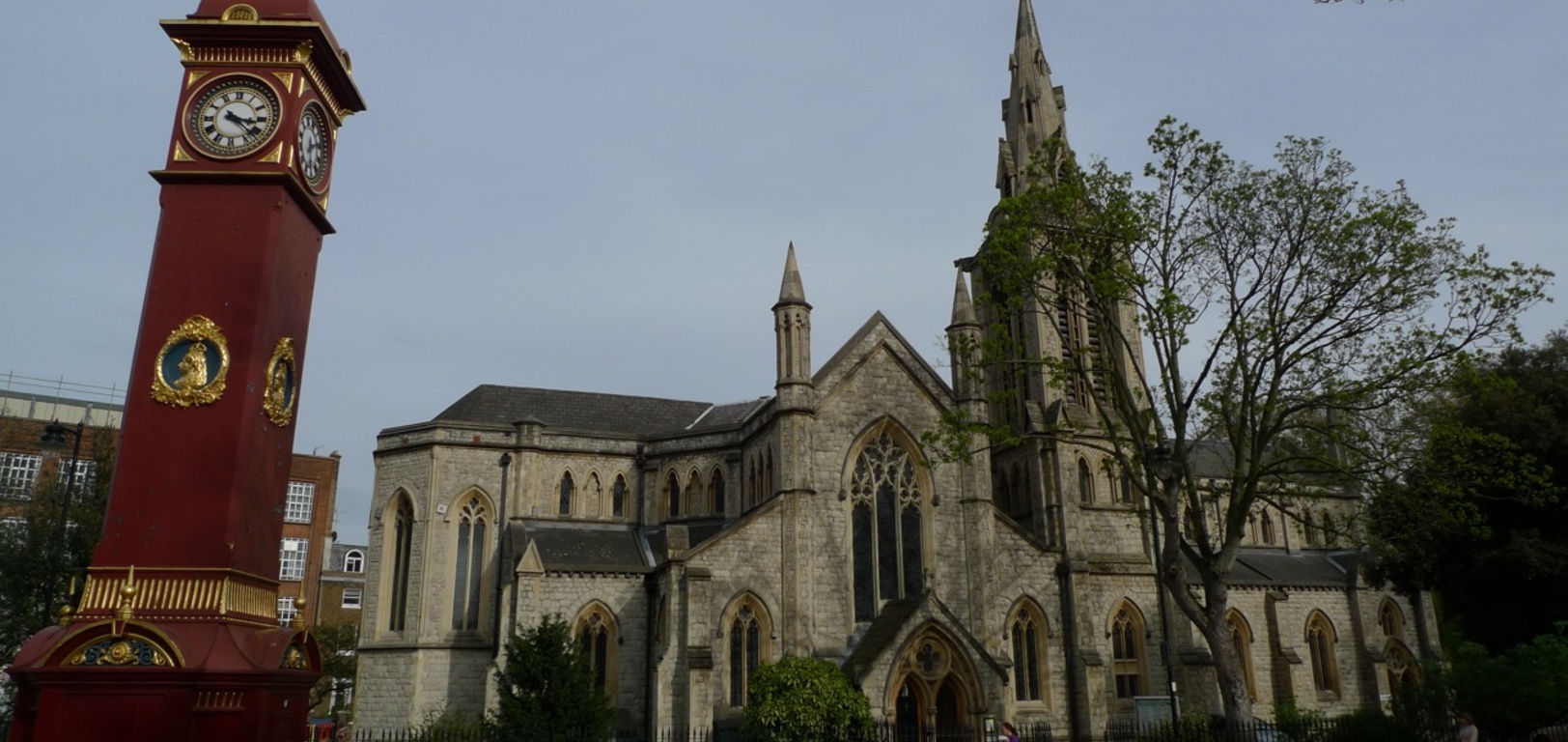 Clock & Church on the corner of park, 2010