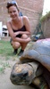 Gini makes friends with the local turtle