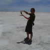 Tom enjoys being a giant on the salt flats, west from Uyuni in Bolivia