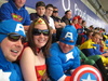 Two Captain America's and a Wonder Woman make it to the Sevens at Twickenham.