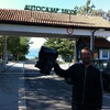 Tom retrieves our left behind mat as we past Selce on our return journey & hopefully last coastal drive out of Croatia!
