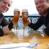 Tasty Edelweiss wheat beer and goulash at a restaurant overlooking Hallstatt - a massive one hour hike to get here!