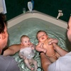 First bath with a boy! Anthony joins Olive for a splish splash.