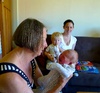 Granny, Aunty Jen and cousin Alex come to say hello.