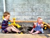 We met the new Thompson munchkin Liam and Olive had fun in Bens sand pit! Must get Olives sandpit finished...