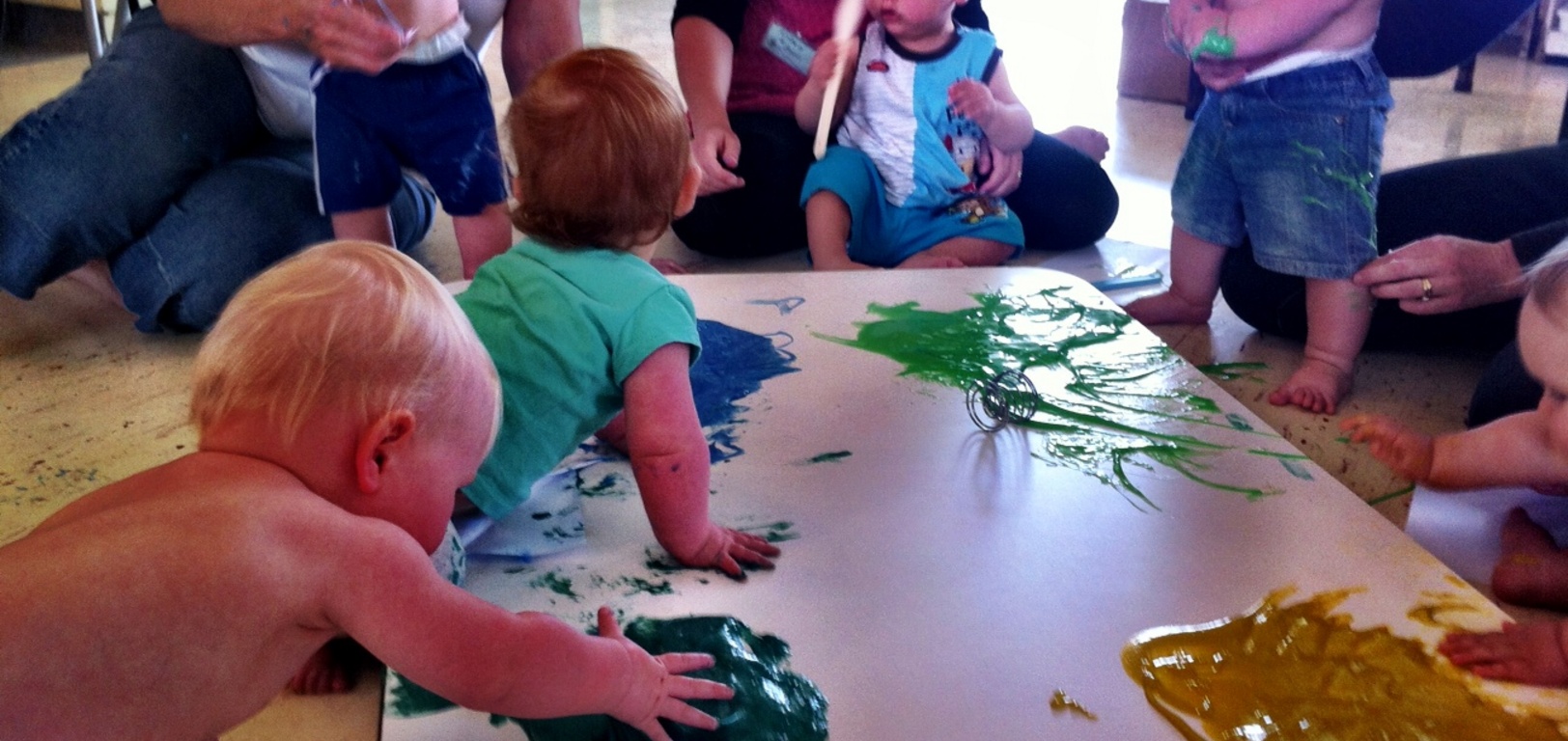 Getting down paint dirty with the space kids. Wasn't to sure about gooply paint under foot.