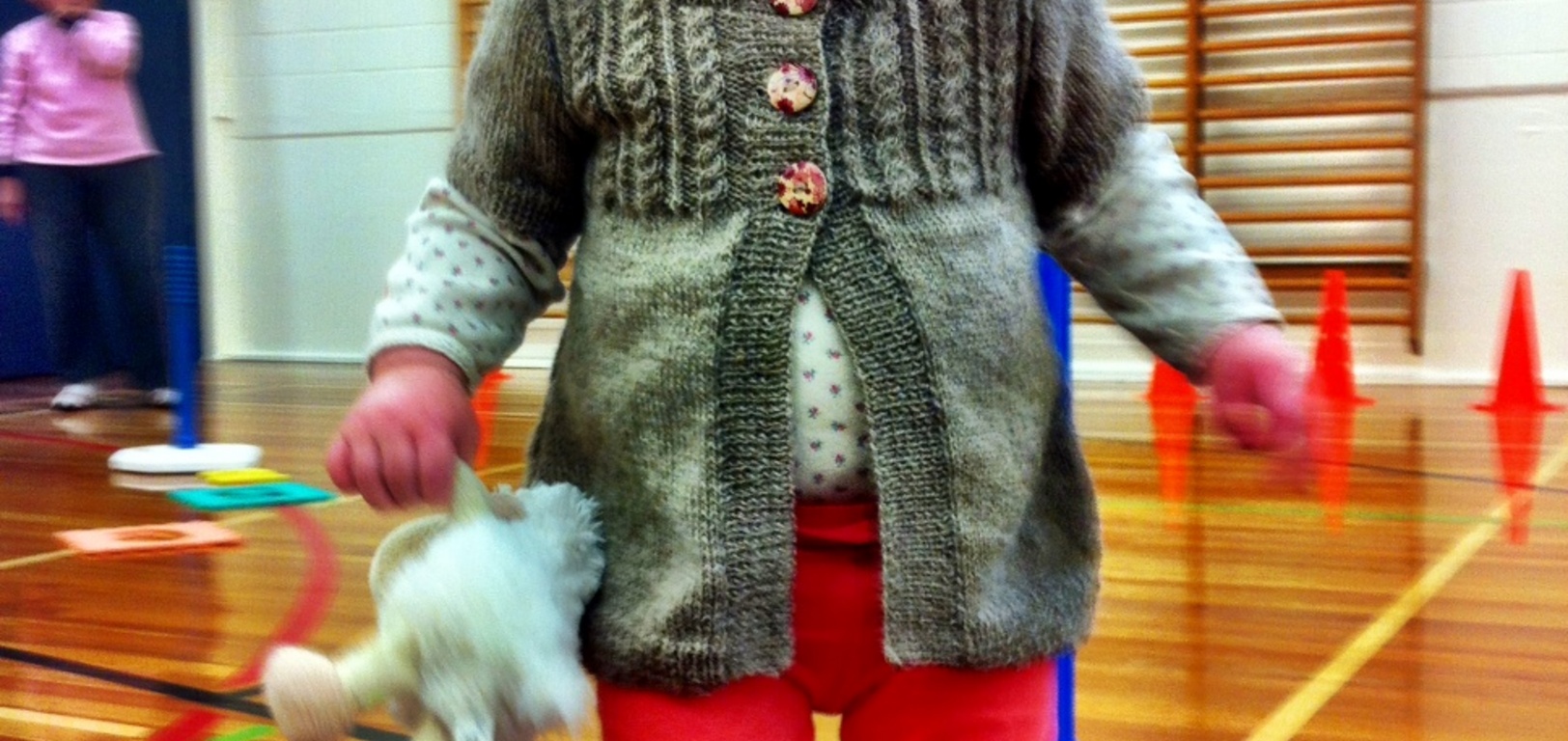 Tried everything at gym jam today modeling Nan's new cardi creation!