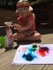Mummy is getting into experiments with olive! Had fun with colorful baking soda and vinegar on a warm day.