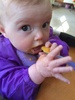 Our little muncher. Loves anything which is sweet. Drops her spoon when more is on its way. Seems to be enjoying eating!