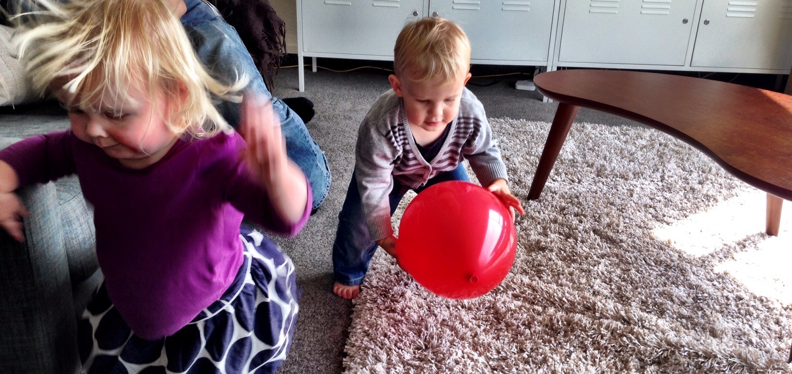 Olive loved the balloon play with Anthony and dessert at Lucy's first birthday. Olive and the three boys (Zac, Harry, Anthony) played nicely in Zac's room until Olive decided throwing is great fun. Who said girls can't throw?...