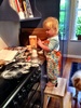 8am the birthday cake baking begins. Olive was into every part of it, mixing, messing and sweeping. The pressure mounts.