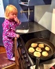 Olives love of being involved in everything continues as she helps make pancakes one morning and scrambled eggs the next. If you try doing it without her, she'll quickly drag over a 
