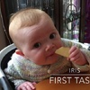 An exciting morning - Iris joins us at the table for her first taste of food. Apple!