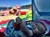 It was a scorcher! 33 degrees at home while we were cooling off at scorching bay. We both had a swim separately, Olive loved the sand and burying herself, 'sleeping bag for her legs' and Iris continued to escape the tent. Magic day.