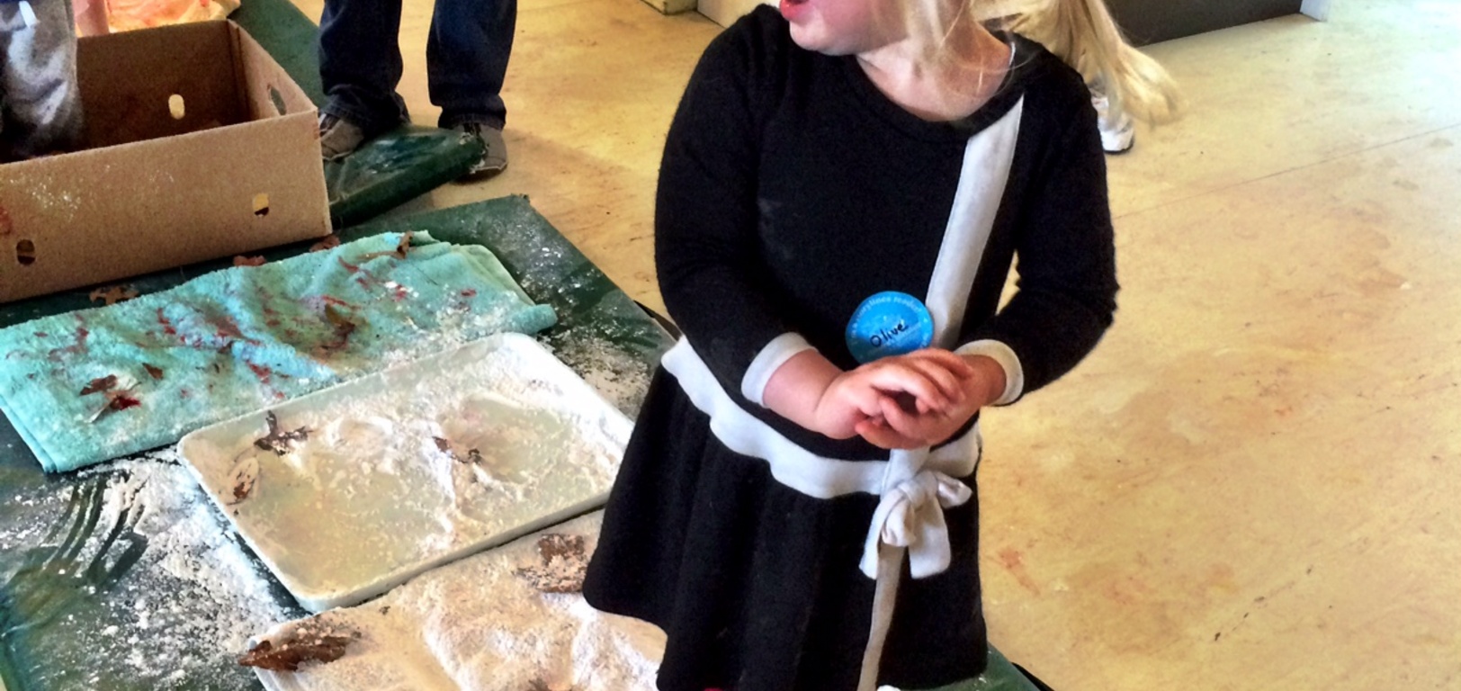 Olive was very unsure of the sensory pathway we did at Playcentre but after one go and enjoying the slime (which was 'like ice skating') she was the last off it. She held onto Sarah's hand and they helped each other through the trays. Don't try this at home! Olive's feet are still red!