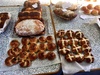 The take home spread from our one day bread course. Full on day baking ciabatta, brioche, doughnuts, bread rolls, hot cross buns and pizza dough.