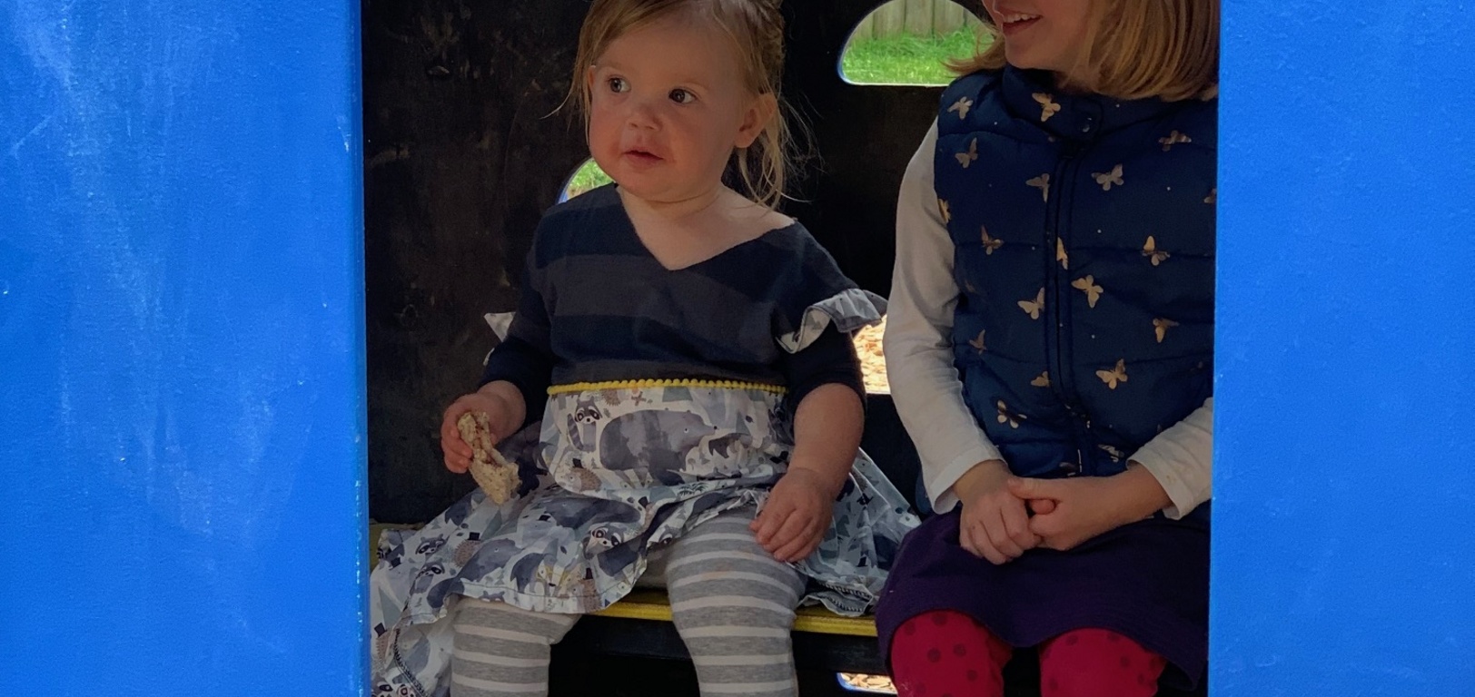 Juni and iris going off and hiding from me at Kindy, her chuckle is the best.