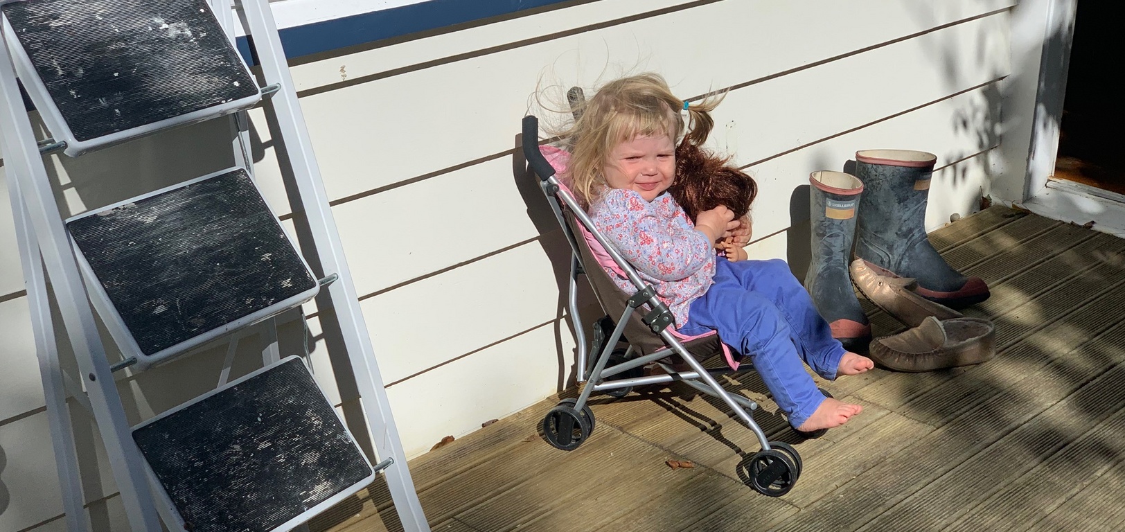 Goggle man, we cleared a lot of bushes today. Juni just enjoyed the sun.