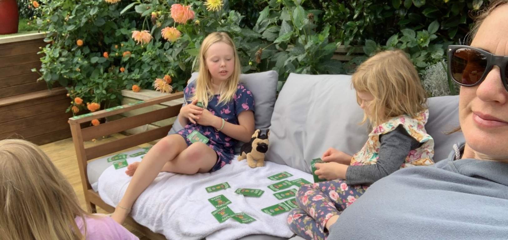 Lockdown day seven: family games, duplo creations, sewed some of Oli's puppet and stick fighting.