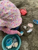 Kpc: dinosaur egg creations followed by sand castles with shells on a cold day.