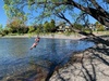 Biked around to 3 mile bay for a picnic, daddy joined us via foot. Stunning day, kids loved the swing over the water.