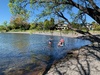 Biked around to 3 mile bay for a picnic, daddy joined us via foot. Stunning day, kids loved the swing over the water.