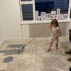 We used old paint (nandads rejected paint) to seal the plywood floor to make it nicer to walk on until carpet time.