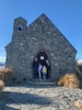 Stayed in hanmer Springs with an outside bath in the morning surrounded by forest. Lunch at new Brighton beach in Christchurch and lake Tekapo and the old stone church for a stretch before we arrived at Twizel.