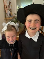 All hallows eve. Every year it gets better in friend st. Some wicked adult costumes! This year Iris and Olive went off with their friends so it was just buni left!