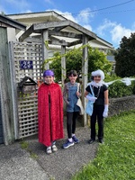 All hallows eve. Every year it gets better in friend st. Some wicked adult costumes! This year Iris and Olive went off with their friends so it was just buni left!