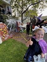 All hallows eve. Every year it gets better in friend st. Some wicked adult costumes! This year Iris and Olive went off with their friends so it was just buni left!