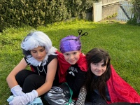 All hallows eve. Every year it gets better in friend st. Some wicked adult costumes! This year Iris and Olive went off with their friends so it was just buni left!