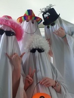 All hallows eve. Every year it gets better in friend st. Some wicked adult costumes! This year Iris and Olive went off with their friends so it was just buni left!