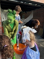 All hallows eve. Every year it gets better in friend st. Some wicked adult costumes! This year Iris and Olive went off with their friends so it was just buni left!