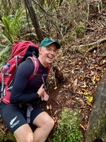 Day four: Stewart island - Rakiora Back to back walks, we caught a pukey ferry to Stewart island, had the best fish and chips at the pub with Trish and Alan and then started the tramp. So warm and easy walk to port William. Let the kiwi search begin…