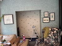 I finally got my desk done after 12 years of having a makeshift one. Decided to re- wallpaper because why not? And made a new crafting table for all.