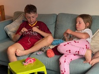 Egg hunt, egg decorating and crochet.