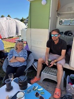 Bbq with fire on the riverbed.