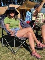 Bbq with fire on the riverbed.