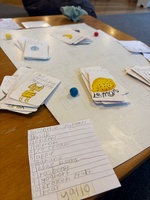 Juni designed her very own board game. Smoothies. She spent heaps of time doing the lists and drawing each card and over the weekend we painted them up on new cards.