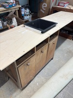 Operation laundry… we finally have three loos. Got the old cabinet working with the sink. Starting to come together slowly.