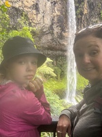 Bridal veil waterfall walk on a rainy, windy day. Followed by raglan roast coffee and hot pools & slides from the 80s. Epic. Juni tried it all! First indoor dinner with home made wraps because of the wind.